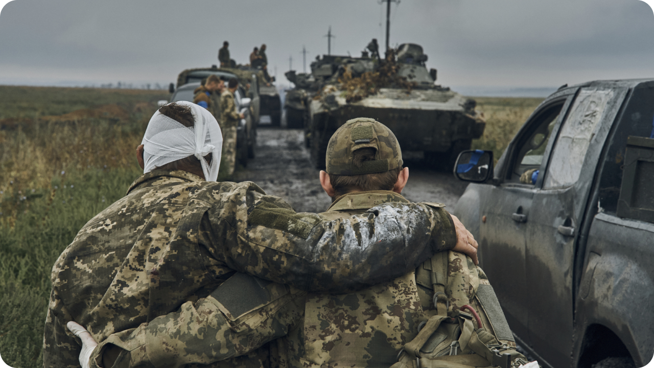 Wounded Ukrainian soldiers, after Russian full-scale invasion of Ukraine
